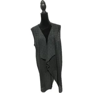 Soft Surroundings Women's Black Sleeveless Laser Cut Draped Open Long Vest‎ L